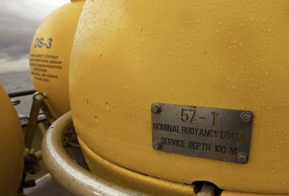 WHOI-bøye, 780 kg oppdrift, 100 meter arbeidsdybde. Foto: Sindre Skrede