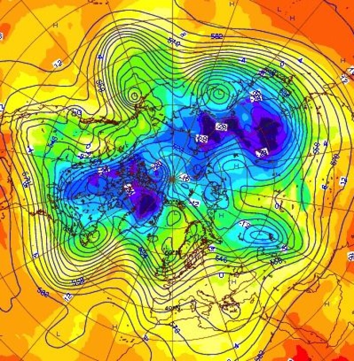 Temperaturkart fra ECMWF for 1. januar 2013. (Foto: (ECMWF)) Temperaturkart fra ECMWF for 1. januar 2013. (Foto: (ECMWF))