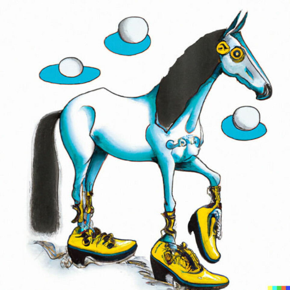 Slik gikk det da vi ba AI lage bilde av en hest med gule sko.