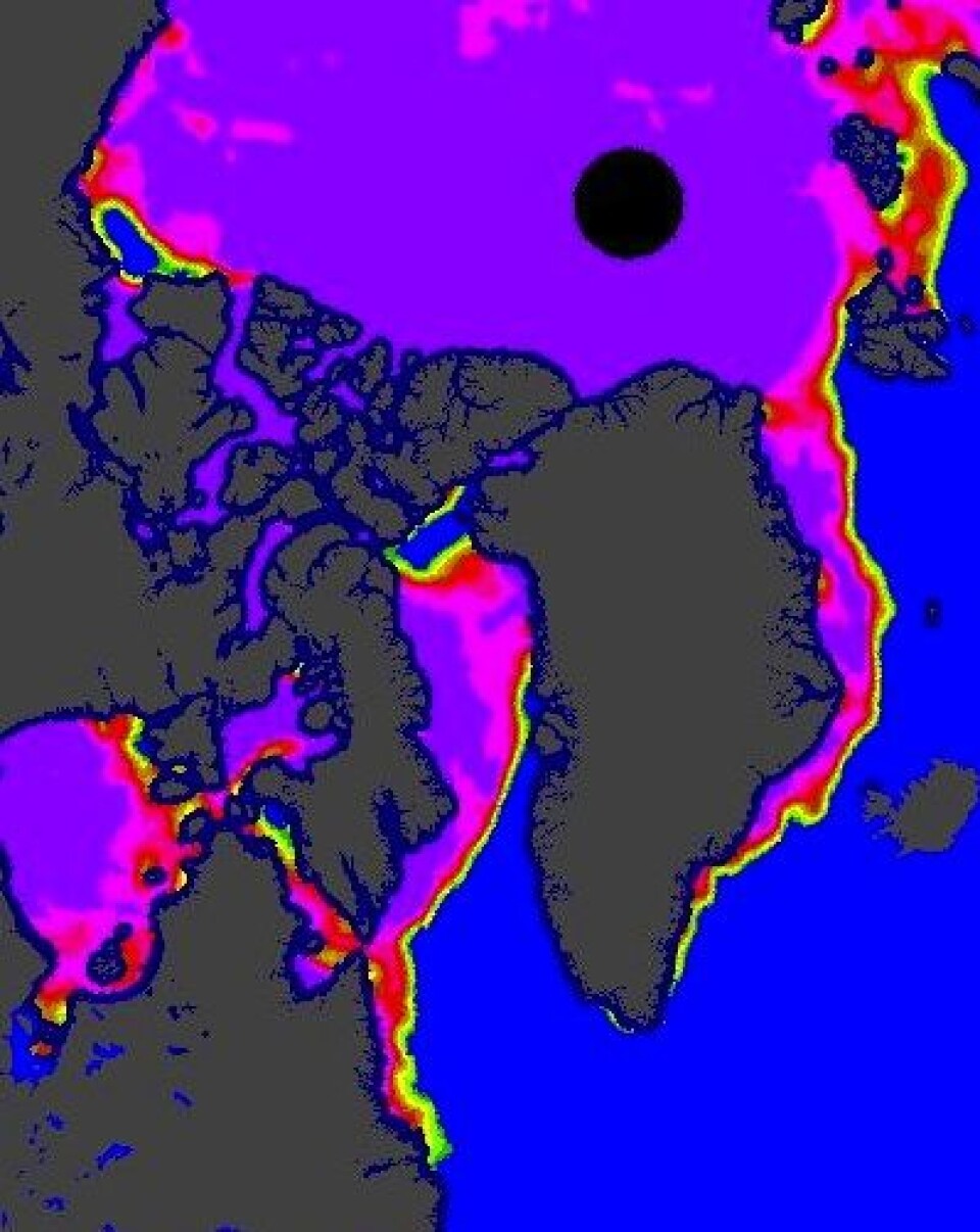 Når sjøisen smelter ved Thule på Grønland – da går det mot vår. (Foto: (EUMETSAT osisaf.met.no))