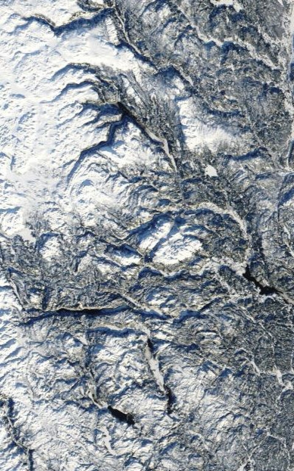 Telemark sett fra oven 23. januar 2013. (Foto: (NASA Terra MODIS))
