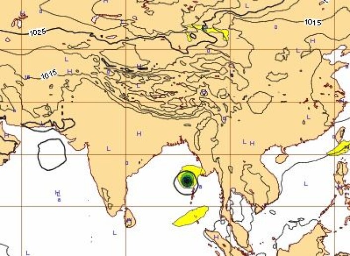 6-dagers prognose for lørdag 12.okt kl 12 UTC. Blir det storm i Det indiske hav? (Foto: (ECMWF)) 6-dagers prognose for lørdag 12.okt kl 12 UTC. Blir det storm i Det indiske hav? (Foto: (ECMWF))