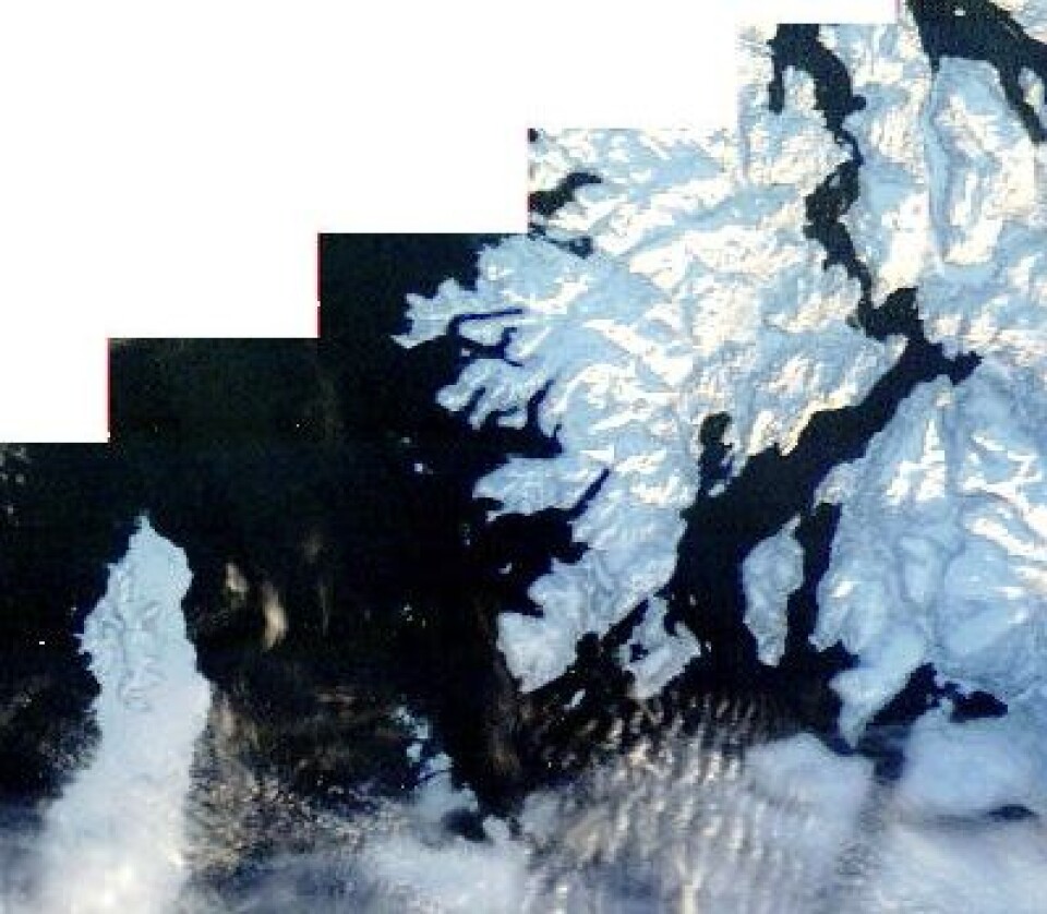 Et tegn på at det går mot vår: Nå har NASA igjen begynt å ta MODIS-bilder over Andøya og Senja. Og snart ser vi nok Tromsø, også. (Foto: (NASA Terra MODIS))