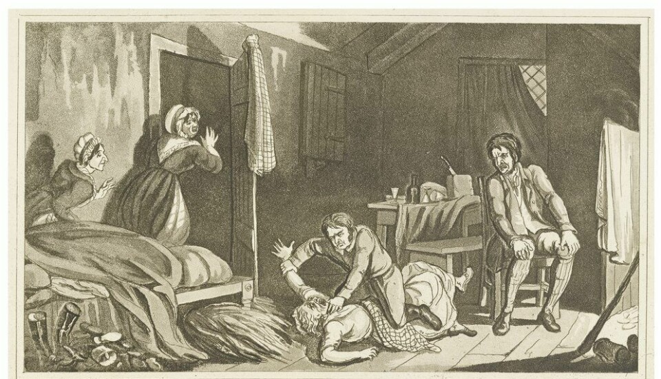 Dette er en tegning som illustrerer William Burke drepe et av ofrene sine.