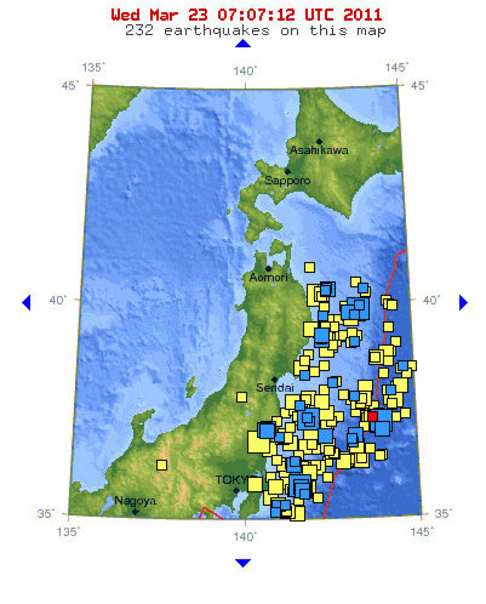 Jordskjelv nær Japan siste uke. (Figur: usgs.gov)