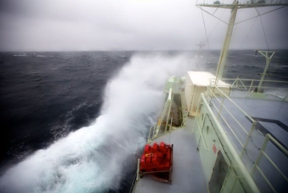 «Knorr» seiler for tiden i kraftig vind og høy sjø. Foto: Sindre Skrede