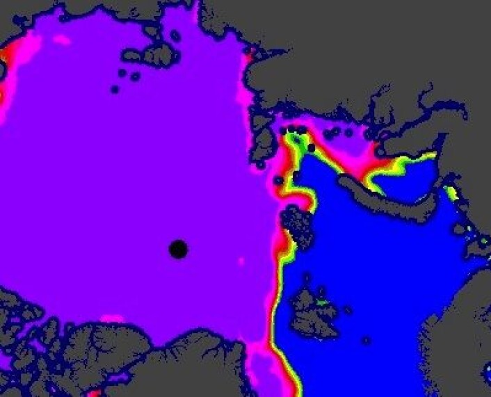 Iskart fra vår del av Arktis 7. november. (Foto: (EUMETSAT osisaf.met.no)) Iskart fra vår del av Arktis 7. november. (Foto: (EUMETSAT osisaf.met.no))