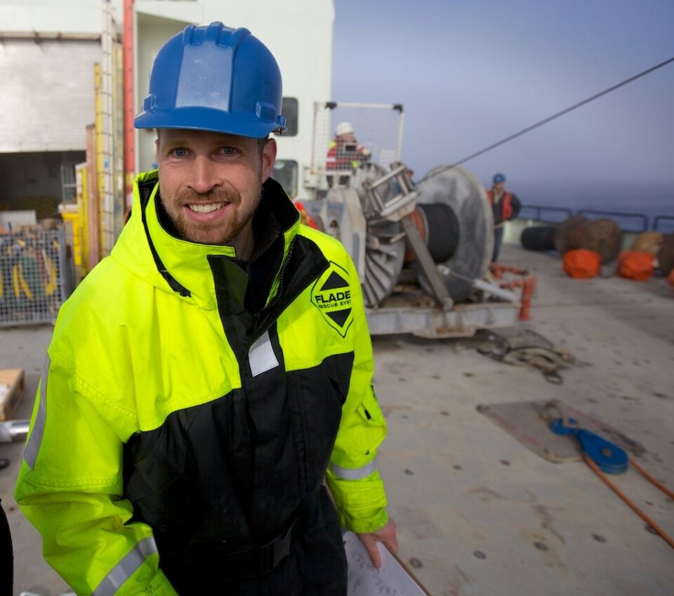 Kjetil Våge (UiB) under arbeid på dekket av RV «Knorr» i fjor. (Arkivfoto: Sindre Skrede )