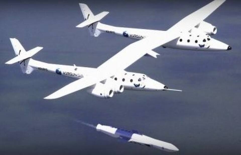 Her slippes LauncherOne fra WhiteKnightTwo. På tegnebrettet, foreløpig. Men dette kommer de nok til å klare. (Foto: (Virgin Galactic))