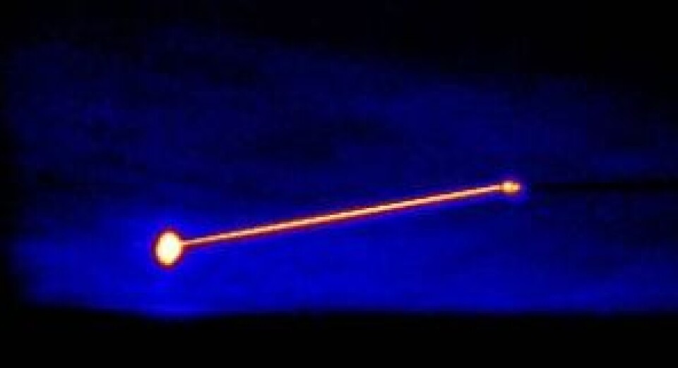 Første nedskytning av et ballistisk missil ved bruk av høyenergi-laser i fly. (US Missile Defence Agency)