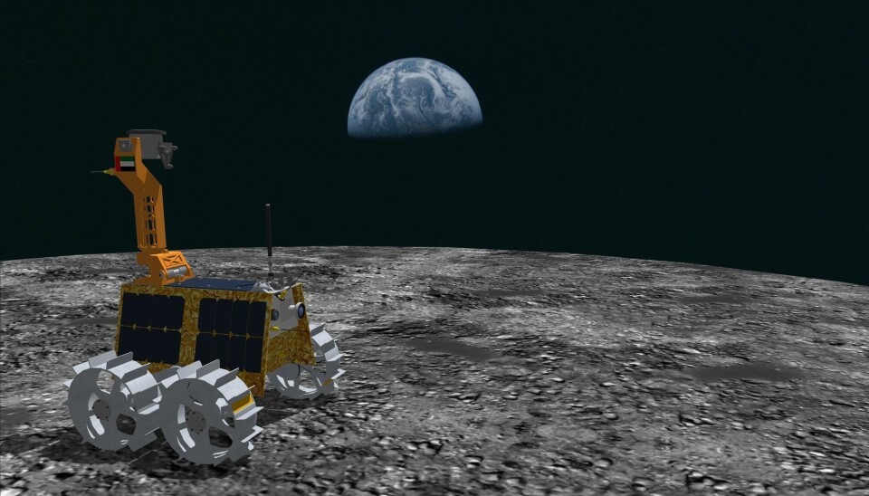 En illustrasjon som skal vise Rashid-roveren på månens overflate.