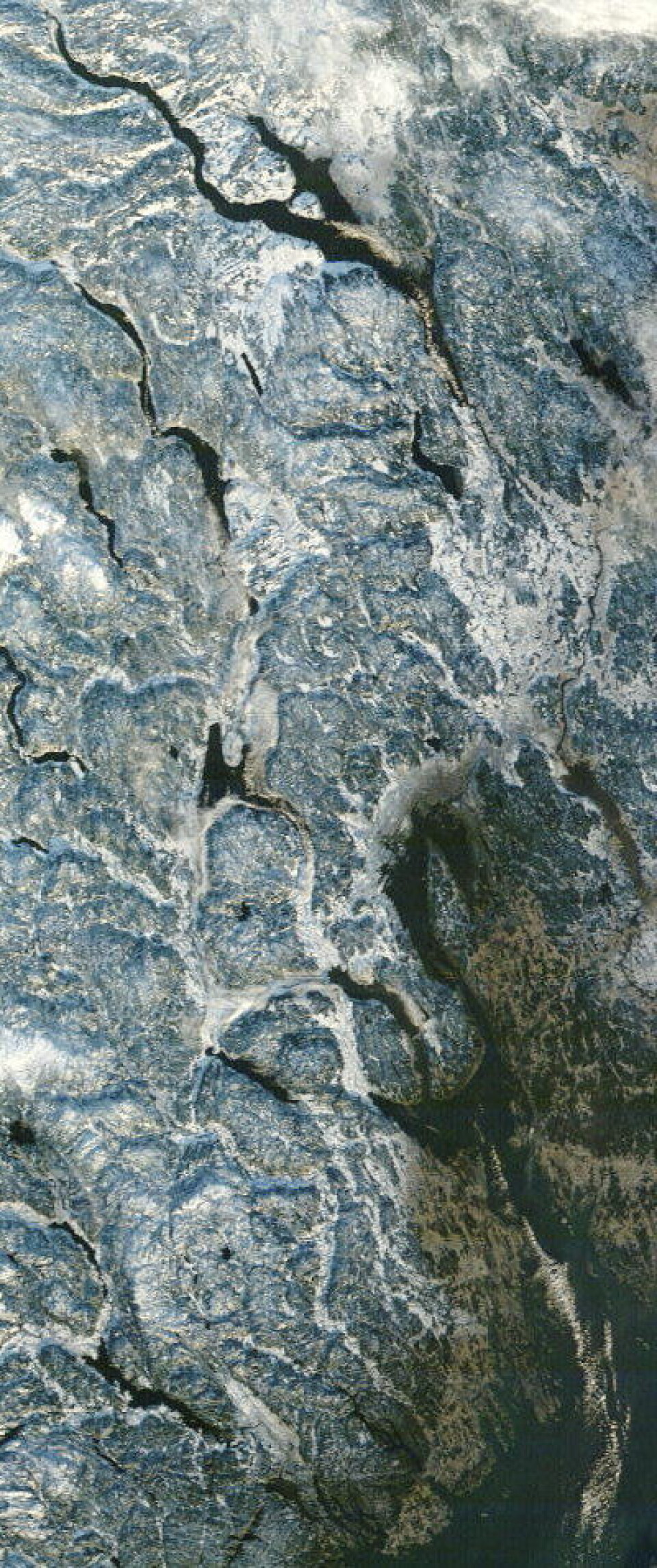 Skyfritt vær på Østlandet da NASA-satellitten Terra passerte 20 desember. Brukbart med julesnø i innlandet, men lite julestemning langs Oslofjorden. (Foto: (NASA MODIS))