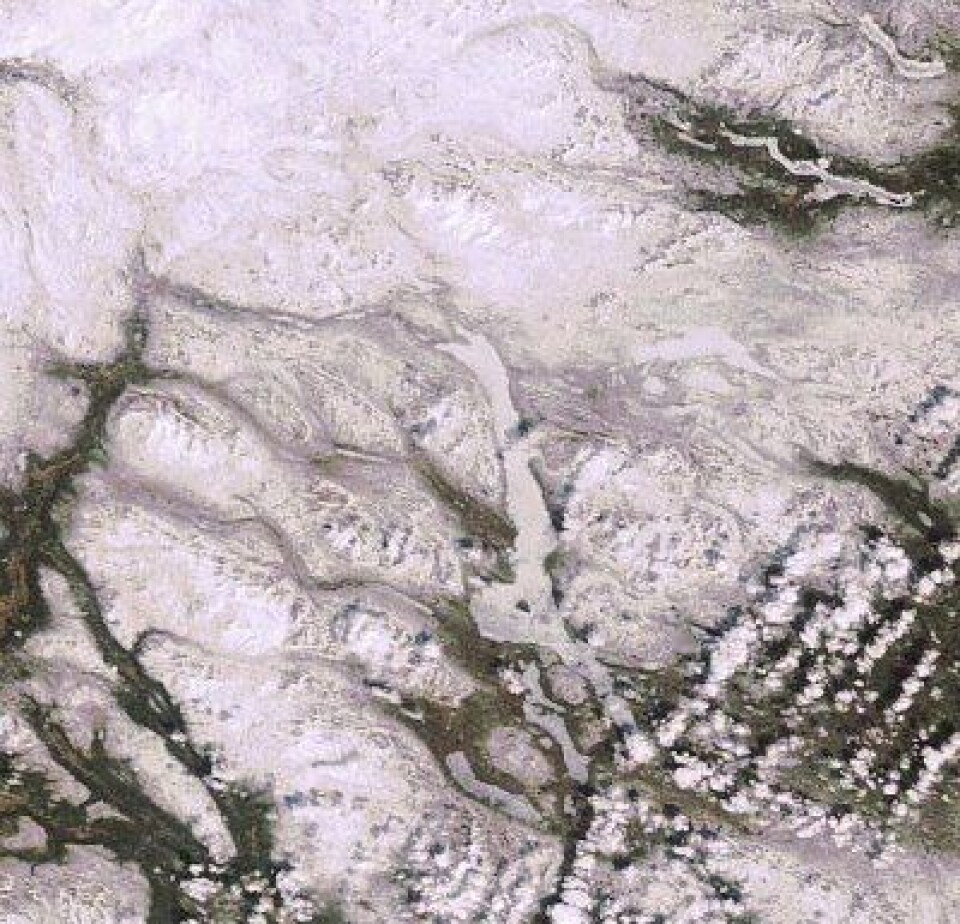 Femunden og traktene deromkring sett fra ENVISAT 23. april. (ESA)