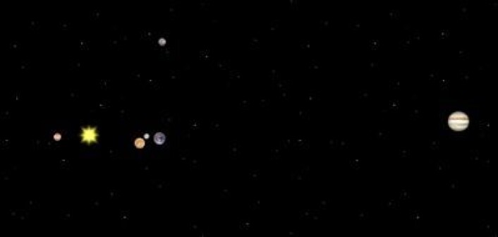 De indre planetenes posisjoner på nyttårsaften 31. desember 2013. Øverst i bildet ser man også hvor Mars er. (Foto: (Solar System Simulator)) De indre planetenes posisjoner på nyttårsaften 31. desember 2013. Øverst i bildet ser man også hvor Mars er. (Foto: (Solar System Simulator))