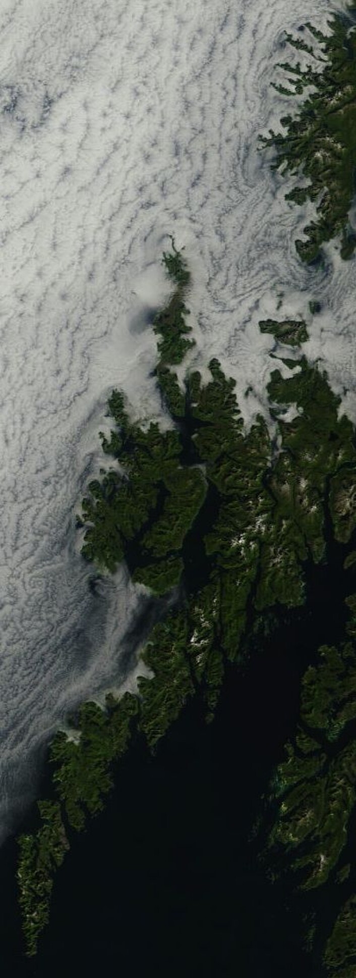Lofoten og Vesterålen sett fra NASAs satellitt Terra 14. august. Vi satser på at skyene fjerner seg til rom-jubileet på Andøya. (Foto: (NASA Terra MODIS)) Lofoten og Vesterålen sett fra NASAs satellitt Terra 14. august. Vi satser på at skyene fjerner seg til rom-jubileet på Andøya. (Foto: (NASA Terra MODIS))