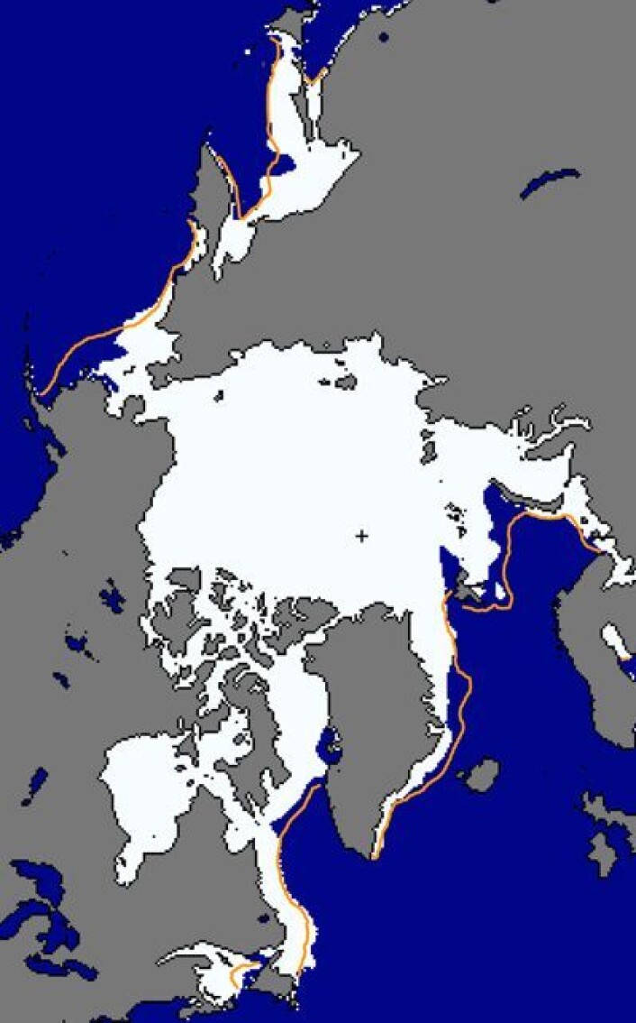 Sjøisens utbredelse i Arktis 30. januar. (Foto: (NSIDC)) Sjøisens utbredelse i Arktis 30. januar. (Foto: (NSIDC))