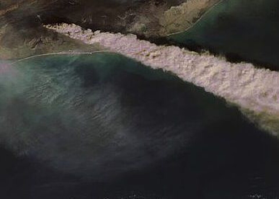 ENVISAT-bilde fra Island, tatt umiddelbart før start i Holmenkollstafetten 8. mai 2010. (ESA)