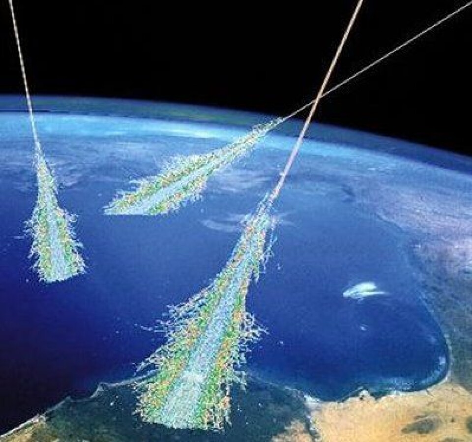 Galaktisk kosmisk stråling lager en kaskade av partikler på sin vei nedover i atmosfæren. Men hvor mye betyr det for skydannelse og klima? (NASA)