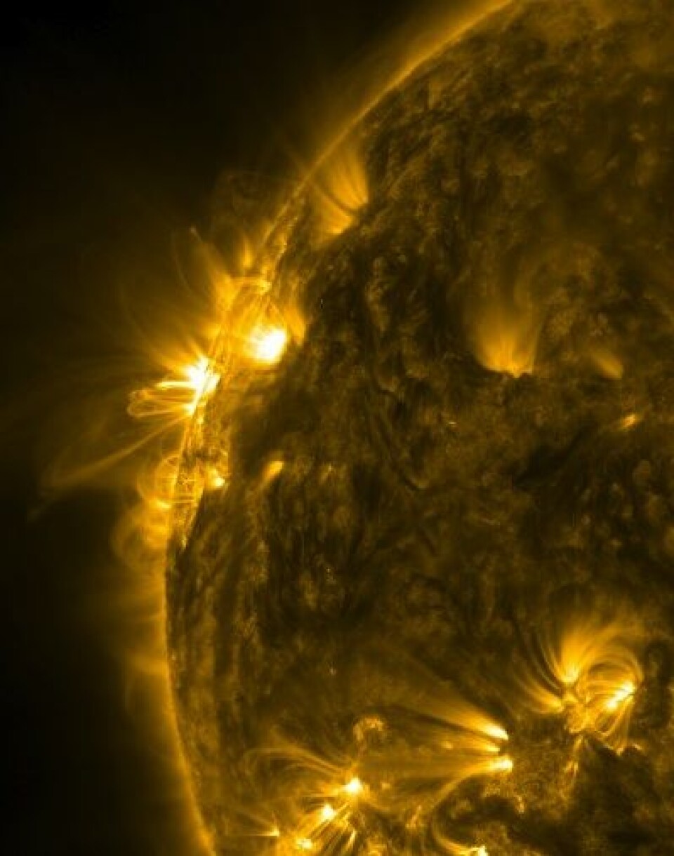 Vi er inne i en ganske svak solflekksyklus, men spennende saker dukker likevel opp på solranda rett som det er. Her sett fra SDO 26. januar. (Foto: (NASA))