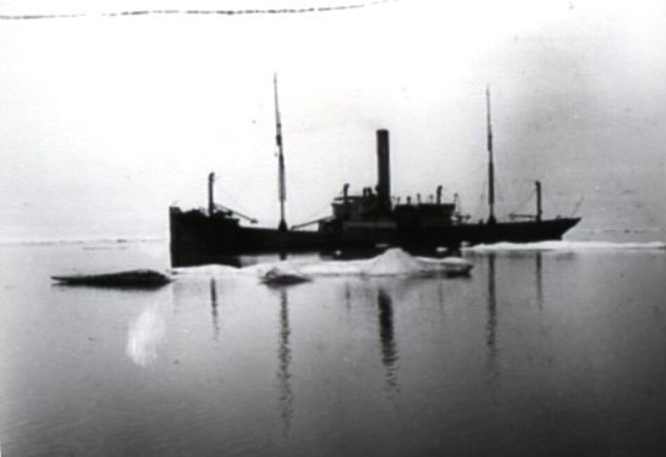 Nansen og Lieds skip «Correct» mellom isflakene utenfor Yamal kysten i 1913. (Foto: Nasjonalbiblioteket)