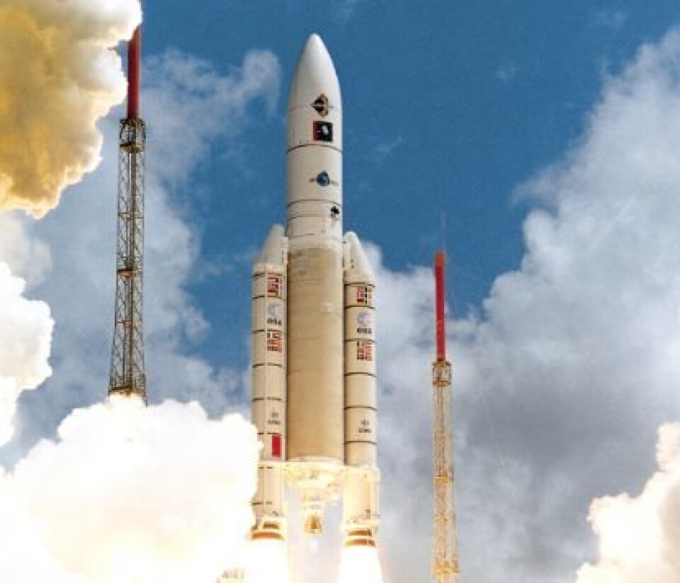 Ariane 5 skytes opp fra Kourou i Fransk Guyana. Foto: (Foto: ESA)