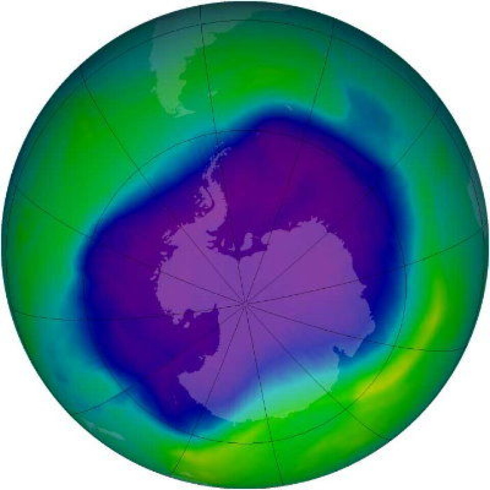 Ozon-hullet har dominert den atmosfæriske sirkulasjonen på den sydlige halvkule de siste årtiene. Her er rekordhullet fra 2006.