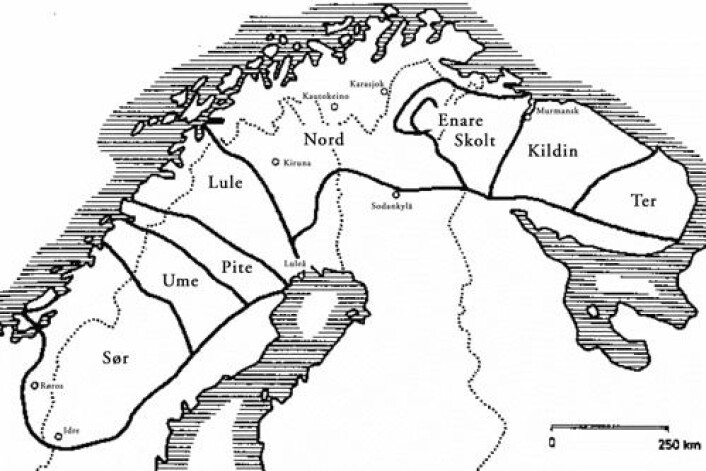 Kart som syner den tradisjonelle utbreiinga av dei samiske språka (Hentet fra Wikipedia Commons) Kart som syner den tradisjonelle utbreiinga av dei samiske språka (Hentet fra Wikipedia Commons)