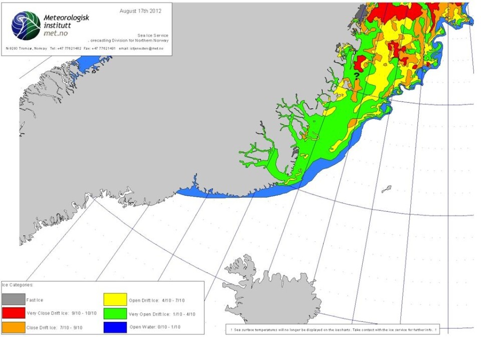 Ekspedisjonen får iskart fra Norsk Meteorologisk Institutt og diverse andre kilder: dette er informasjon som blir studert nøye. (Foto: (Illustrasjon: Met.no))