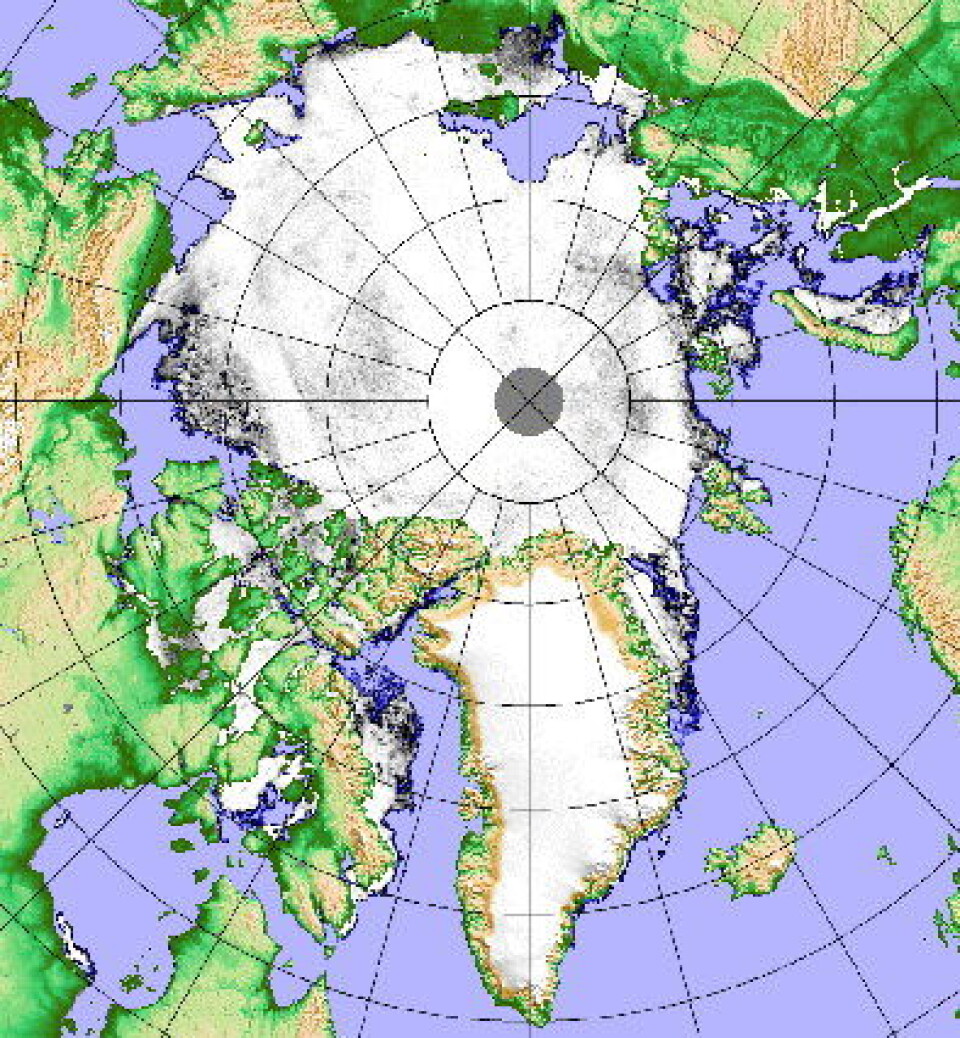Lite sjøis i Arktis pr 2 juli ifølge satellittene. Skal vi gjette på en åpen Nordvestpassasje og tangering av isminimum-rekorden fra 2007 i år? (PolarView)