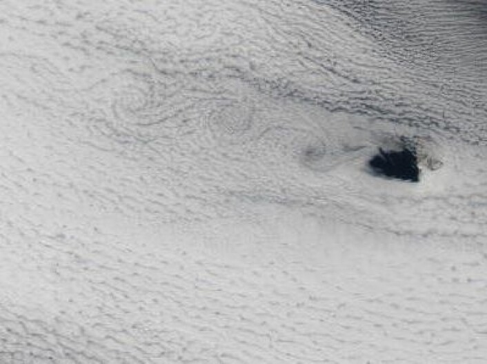 Østavind, og jammen satte Bjørnøya spor etter seg i skyene 1. juni. (Redusert oppløsning) (Foto: (NASA Aqua MODIS)) Østavind, og jammen satte Bjørnøya spor etter seg i skyene 1. juni. (Redusert oppløsning) (Foto: (NASA Aqua MODIS))