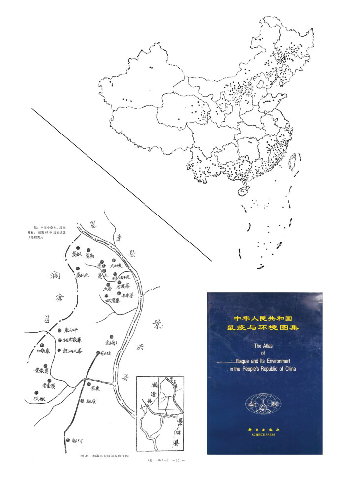 I Kina finnes det store mengder data for forekomst av pesten: disse er bl.a. samlet i boka "The Atlas of Plague and Its Environment in the People's Republic of China" (vist nederst til høyre). Hele Kina er dekket som kartet øverste til høyre viser. Nederst til venstre er et utsnitt med detaljer for Yunnan-provinsen. I Kina finnes det store mengder data for forekomst av pesten: disse er bl.a. samlet i boka "The Atlas of Plague and Its Environment in the People's Republic of China" (vist nederst til høyre). Hele Kina er dekket som kartet øverste til høyre viser. Nederst til venstre er et utsnitt med detaljer for Yunnan-provinsen.