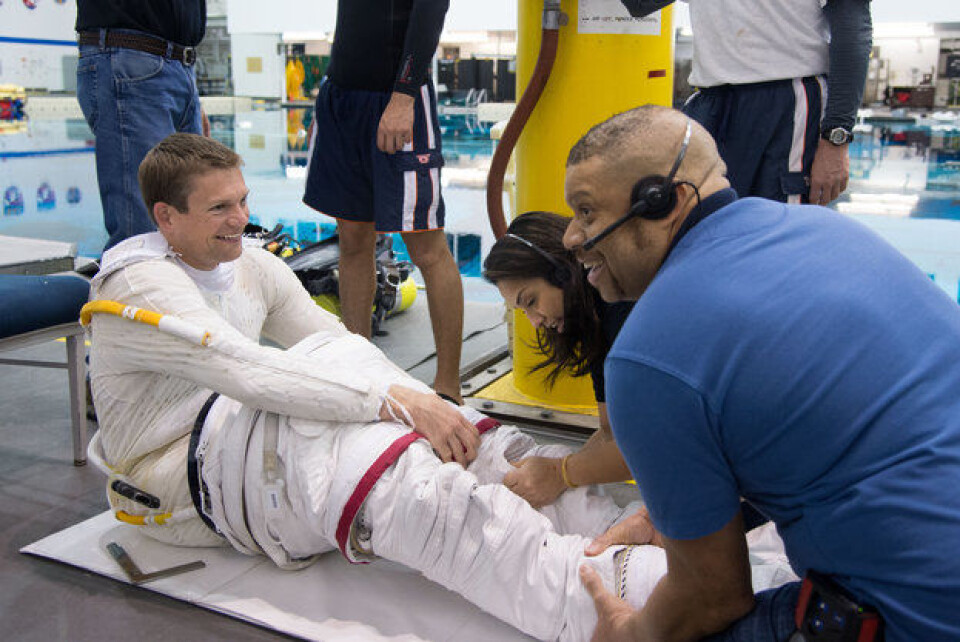 Andreas Mogensen før trening på romvandring under vann i USA. Foto: (Foto: NASA/ESA-J. Blair)