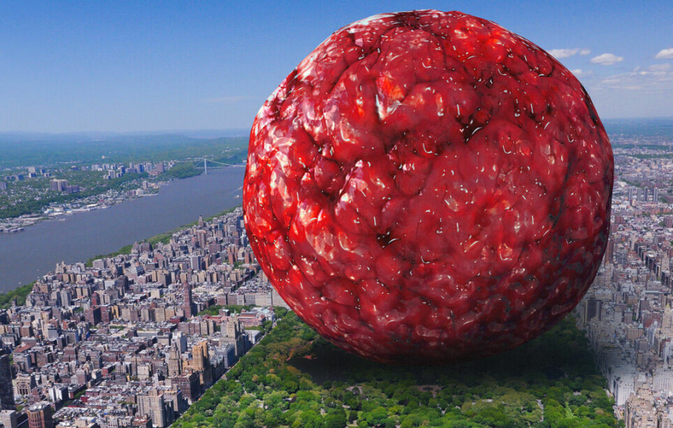 En Reddit-bruker har laget en modell på hvor stor en menneske-kjøttbolle er. Her er den plassert i Central Park.