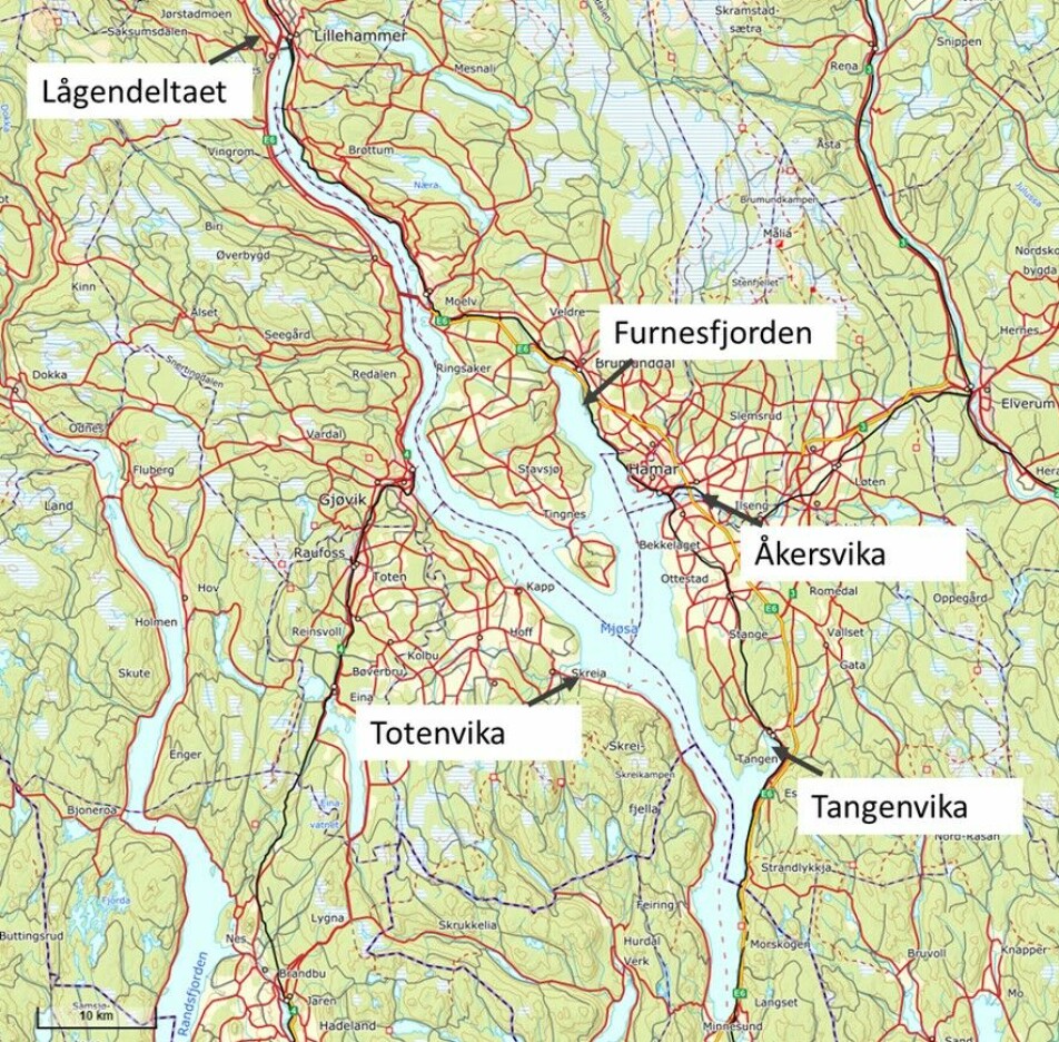 Viktige funksjonsområder for et mangfold av fiskearter i Mjøsa.