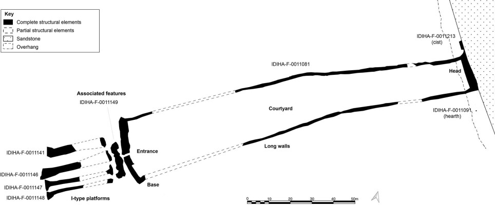 Diagrammet viser hvordan konstruksjonen ser ut i dag. Den er mer enn 140 meter lang.