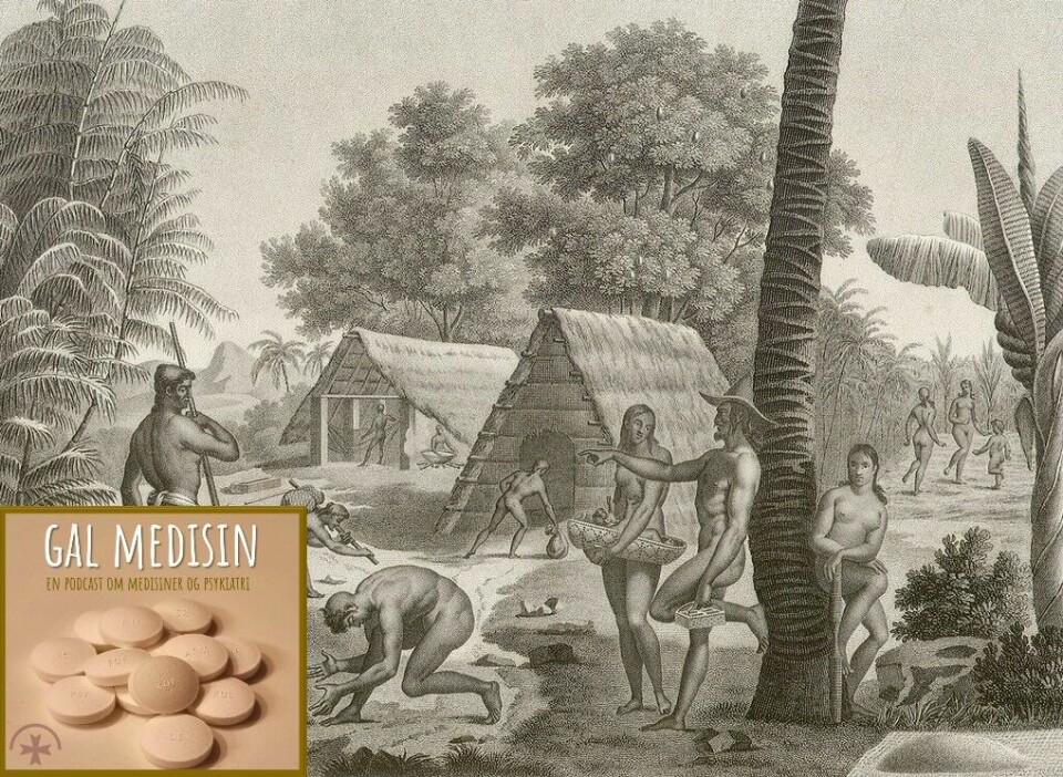 Illustrasjonen fra 1824 skal forestille en chamorro-landsby på Guam.