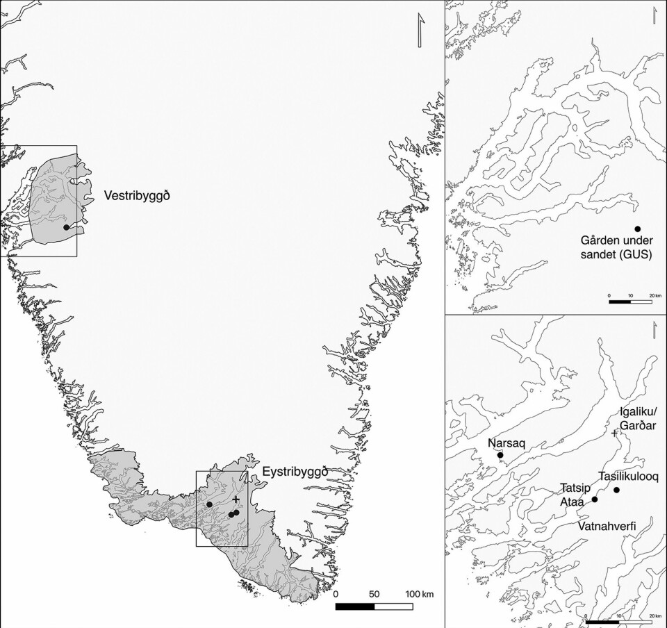 Her kan du se hvor bosetningene som er inkludert i denne studien befinner seg på Grønland.