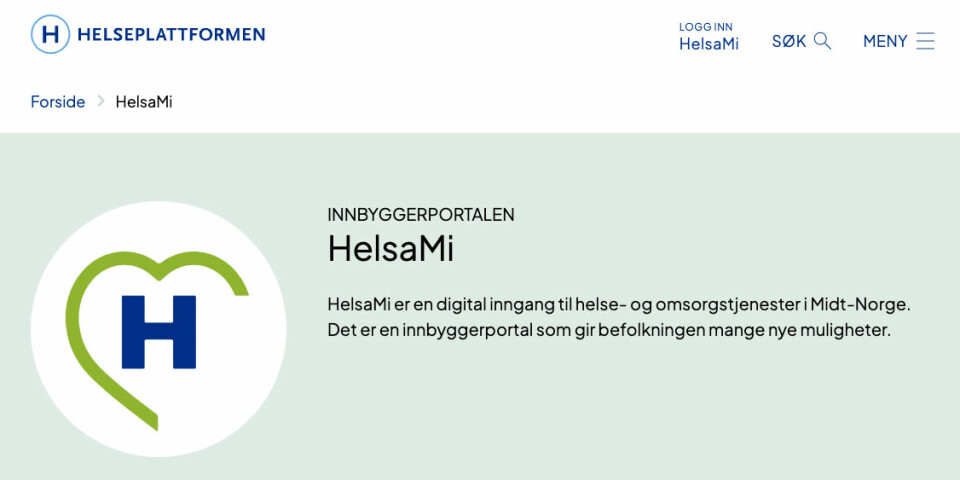 Skjermdump fra HelsaMi-portalen
