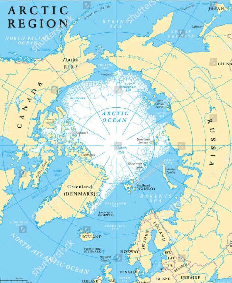 På dette kartet kan du se hvor lite Norge er i forhold til Grønland og Russland.