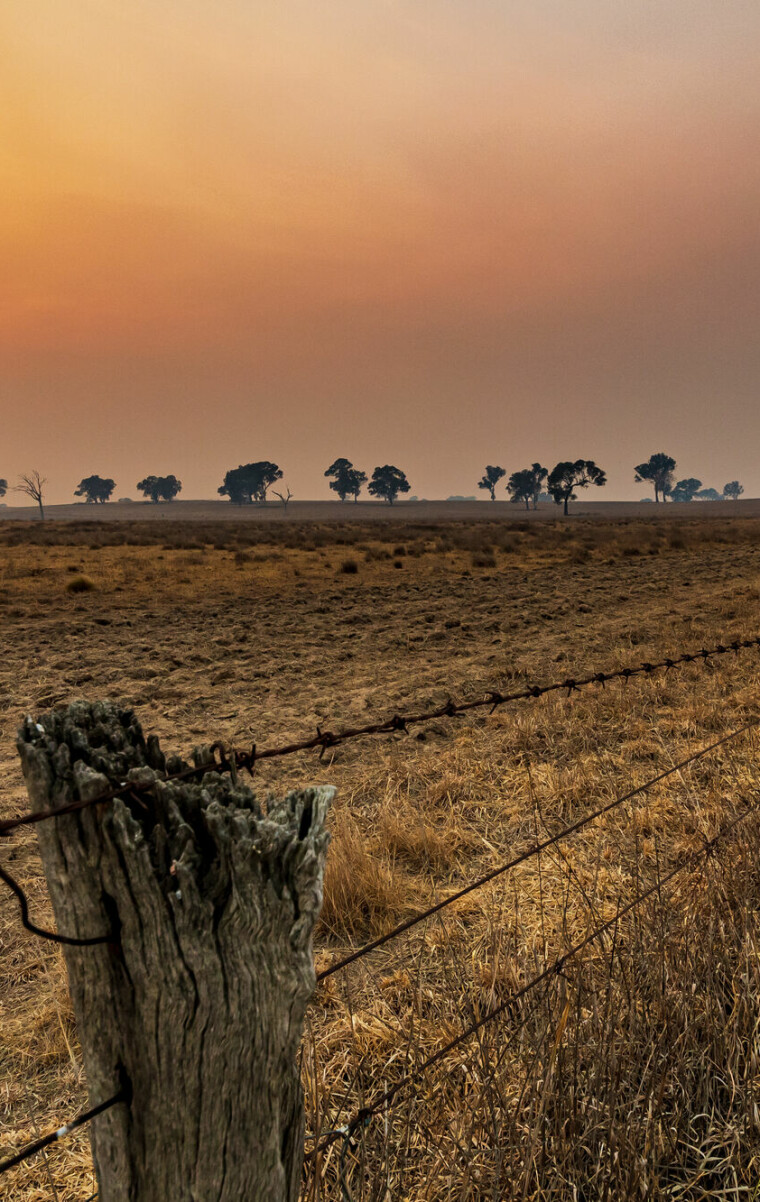 Bushfire,Smoke,Haze,At,Dawn,Hangs,Over,Arid,Farmland,On