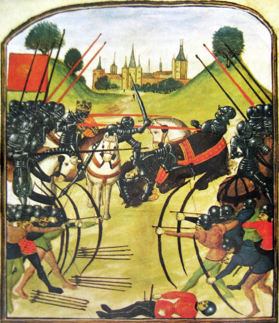 Slaget ved Tweksbury i 1471 var en del av Rosekrigene, i en illustrasjon fra et manuskript fra 1400-tallet.