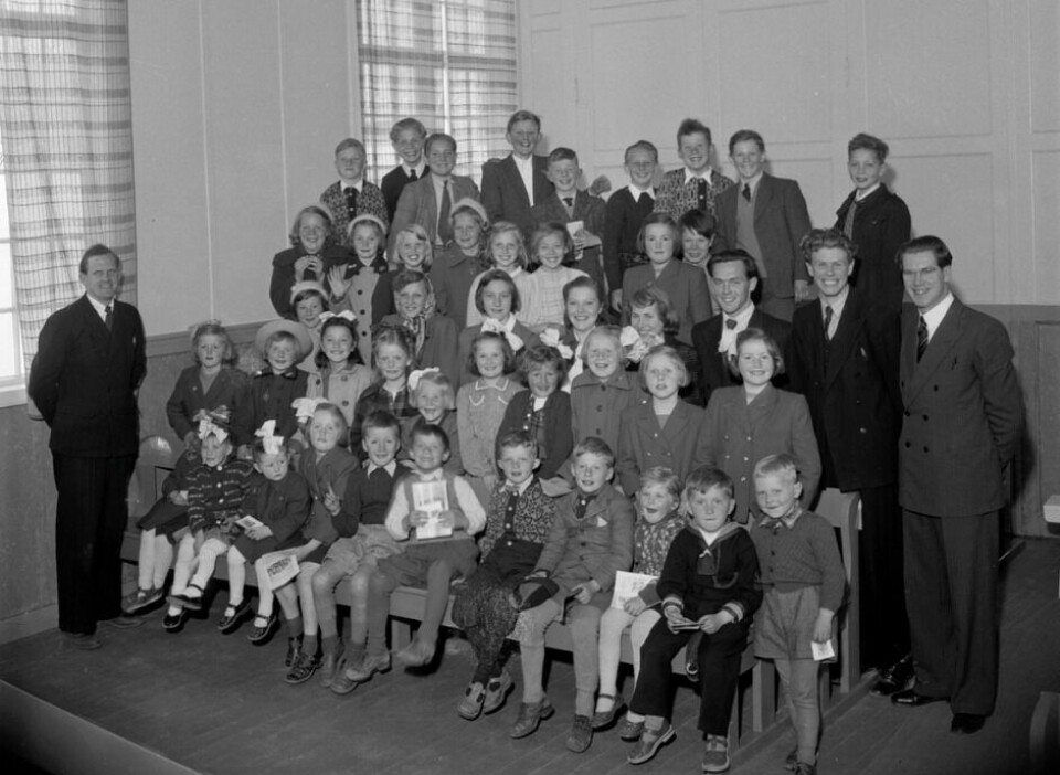 Søndagsskolebarn i Evangeliehuset i Egersund i 1951.
