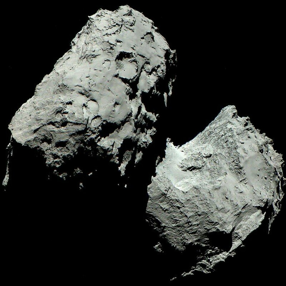 Dette er ikke Swift-Tuttle-kometen, men kometen Churyumov-Gerasimenko sett på nært hold av romsonden Rosetta. De kan ligne på hverandre.