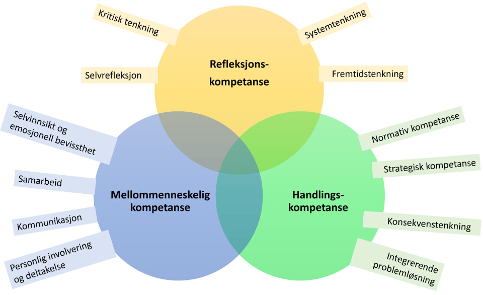 Tre dimensjoner av kompetanse viktig både for globalt medborgerskap og utdanning for bærekraftig utvikling: Refleksjonskompetanse, mellommenneskelig kompetanse og handlingskompetanse.