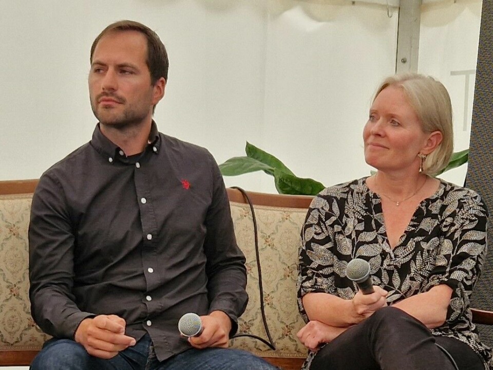 Historiker Gaute Rønnebo og filmprodusent Live Bonnevie møttes til debatt i Arendalsuka.