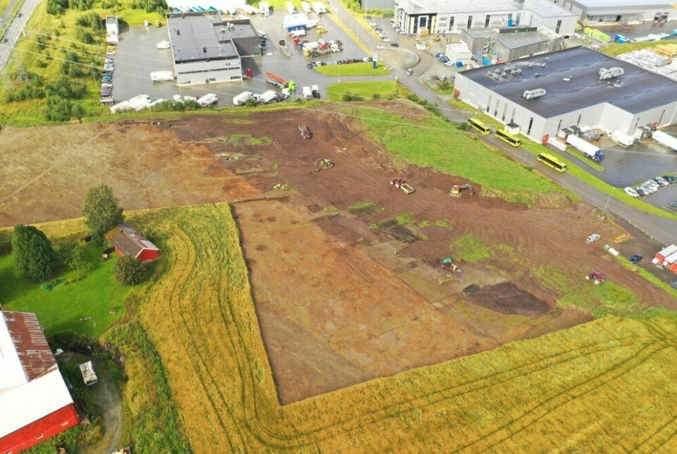 Dronefoto over utgravingsområdet på Tiller.