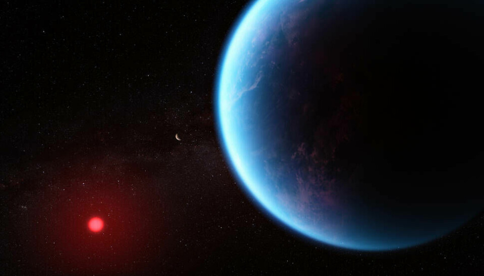 Planeten K2-18 b er 8,6 ganger så massiv som jorden og går rundt en rød dvergstjerne.