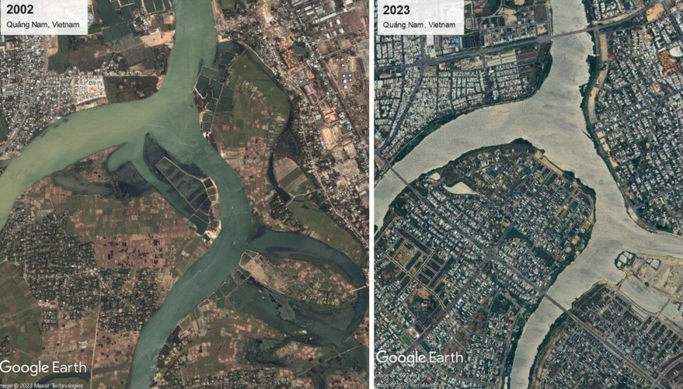 Bebyggelsen har kommet nærmere og nærmere elva i Quảng Nam i Vietnam.