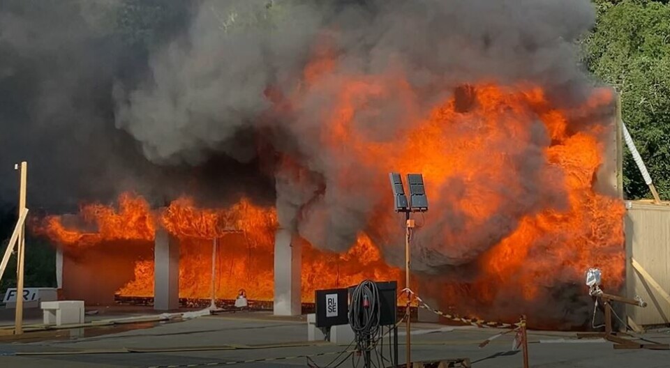 While the fire is at its most intense, flames shoot high through the window openings.  Such large fires can increase the risk of the fire spreading to the floor above or to adjacent buildings.