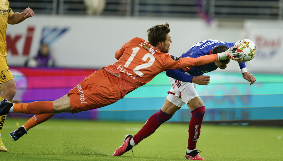 Vålerenga røk ut etter en fantomredning av Bodø/Glimts keeper Nikita Haikin under semifinalen i fotball-NM – cupen – for menn mellom Vålerenga og Bodø/Glimt på Intility Arena i år.